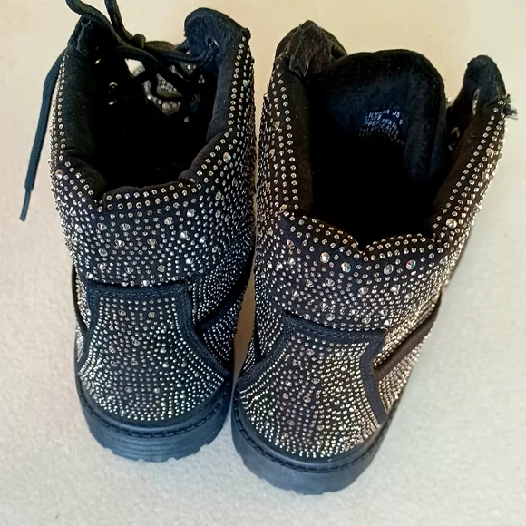 Rock & Candy Studded Rhinestone Black Biker BootsFaux fur linedWomen's Size 9 - Picture 7 of 12
